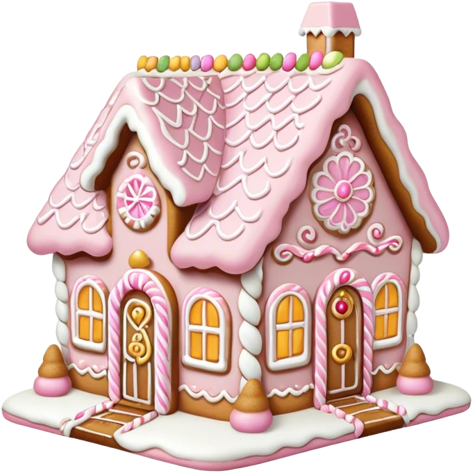 light pink and gold and white gingerbread house emoji