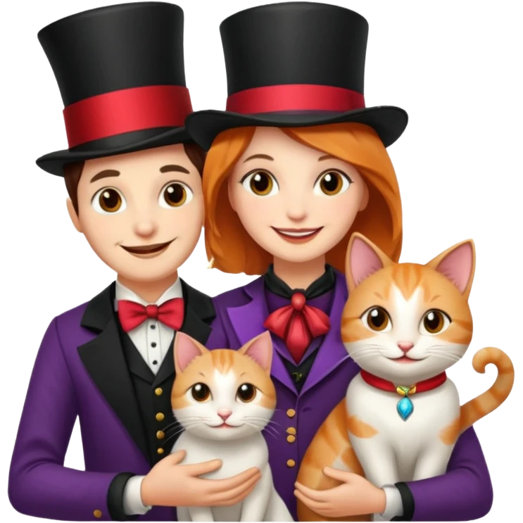 magician couple and their pet cat emoji
