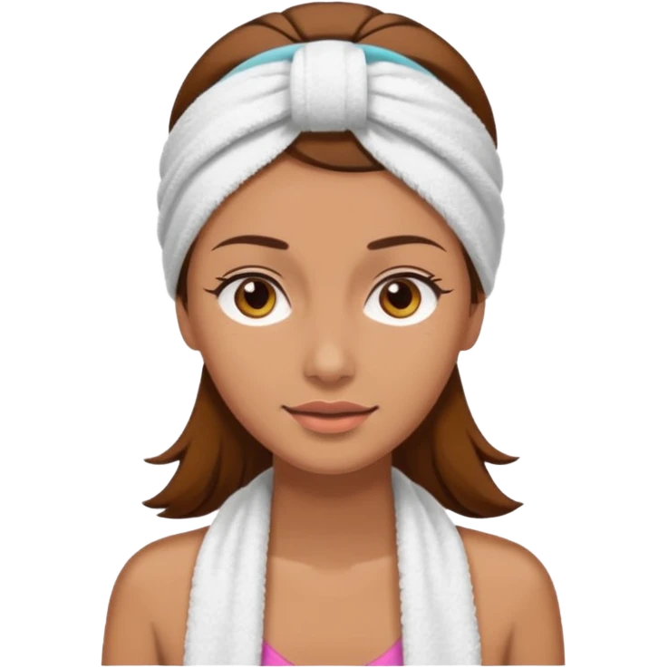 rosto de uma mulher com uma faixa de toalha no cabelo castanho emoji