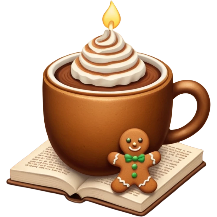 Book & cocoa with gingerbread emoji