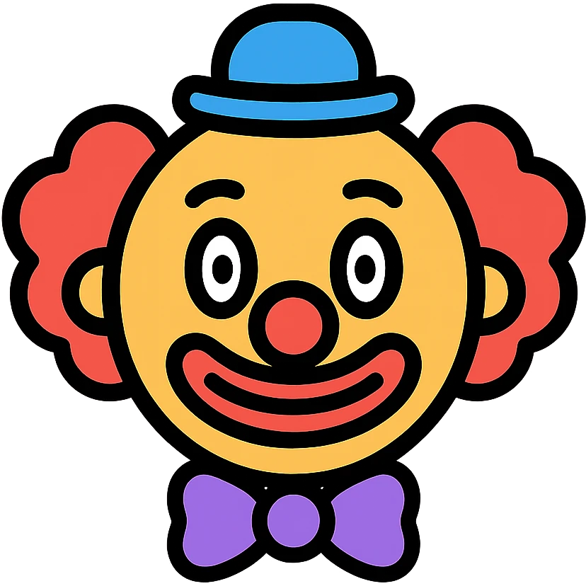 clown face icon in color with black outlines emoji