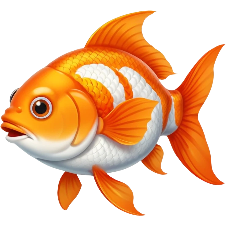 goldfish with crossed eyes and silly grin, orange and white fish emoji