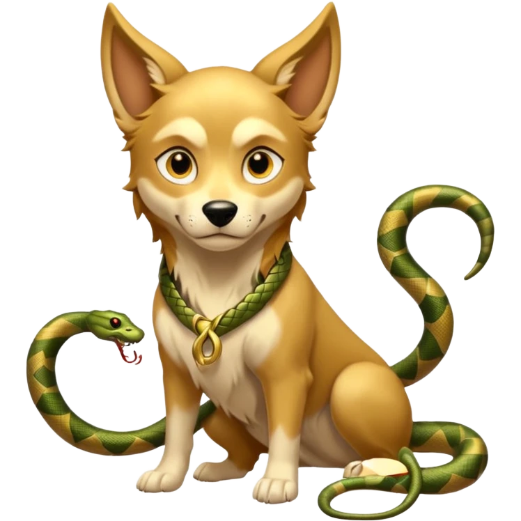 loki god of mischief as a dog. he as snakes.  dynamic pose emoji
