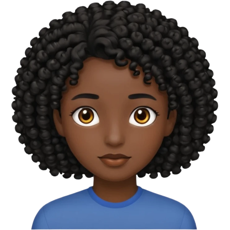 Clear black tone of skin, curly black hair, brown eyes emoji