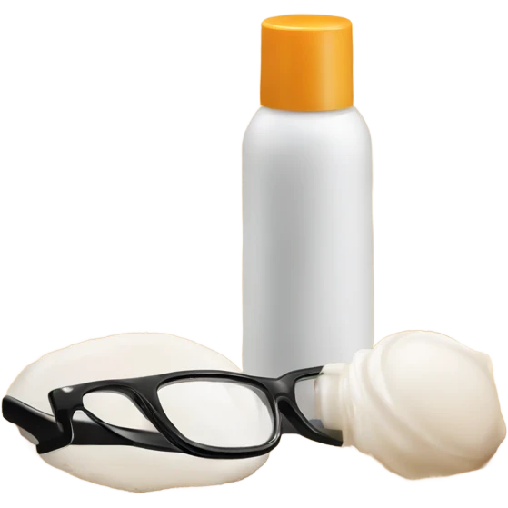 Glasses and lotion on sand  emoji