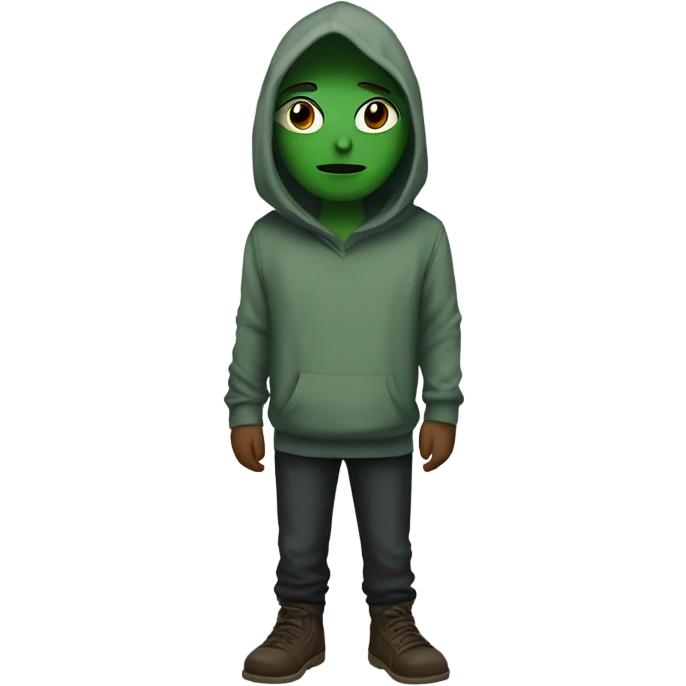 Hooded alian with green skin holding hands with a other person emoji