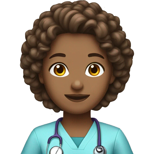 nurse blue scrubs curly brown hair  emoji