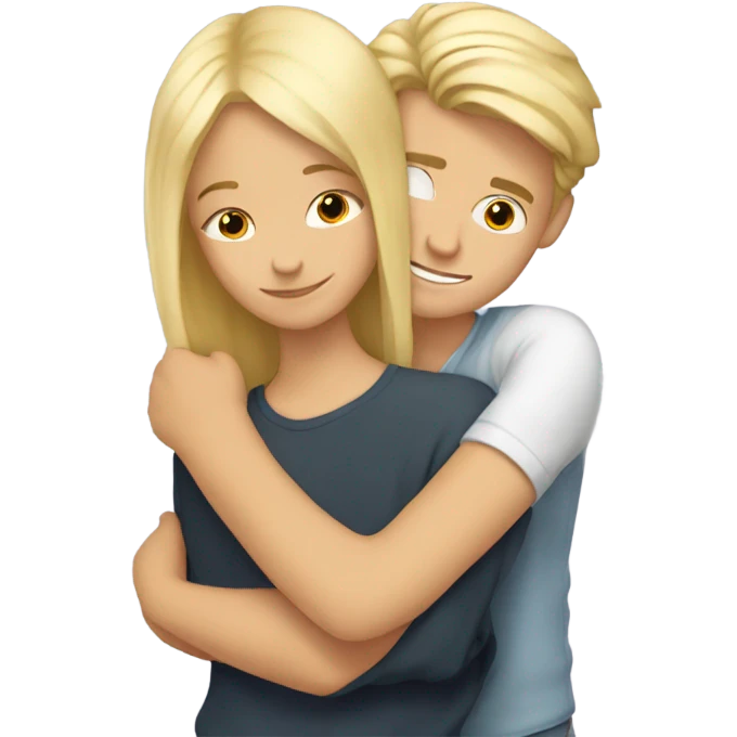A blonde boy with a girl with blonde highlights hugging emoji