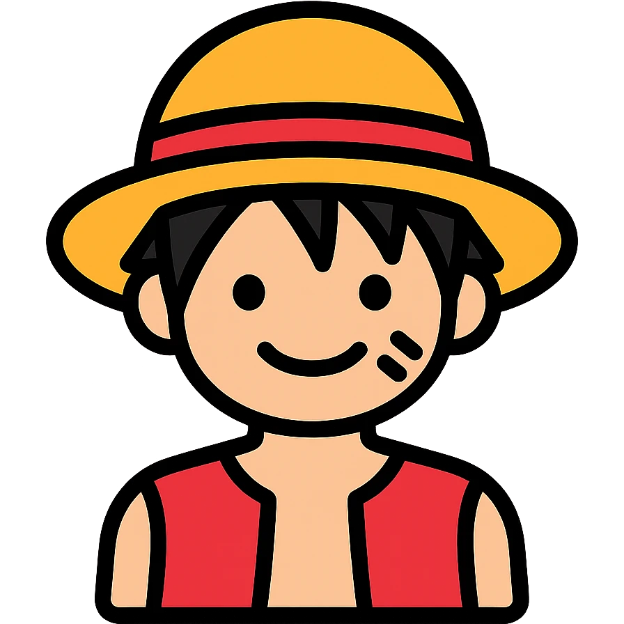 Luffy from One Piece, simple and recognizable colored icon emoji