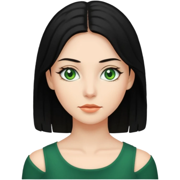 Yeşil gözlü siyah  omuz hizasında saçlı kadın emoji
