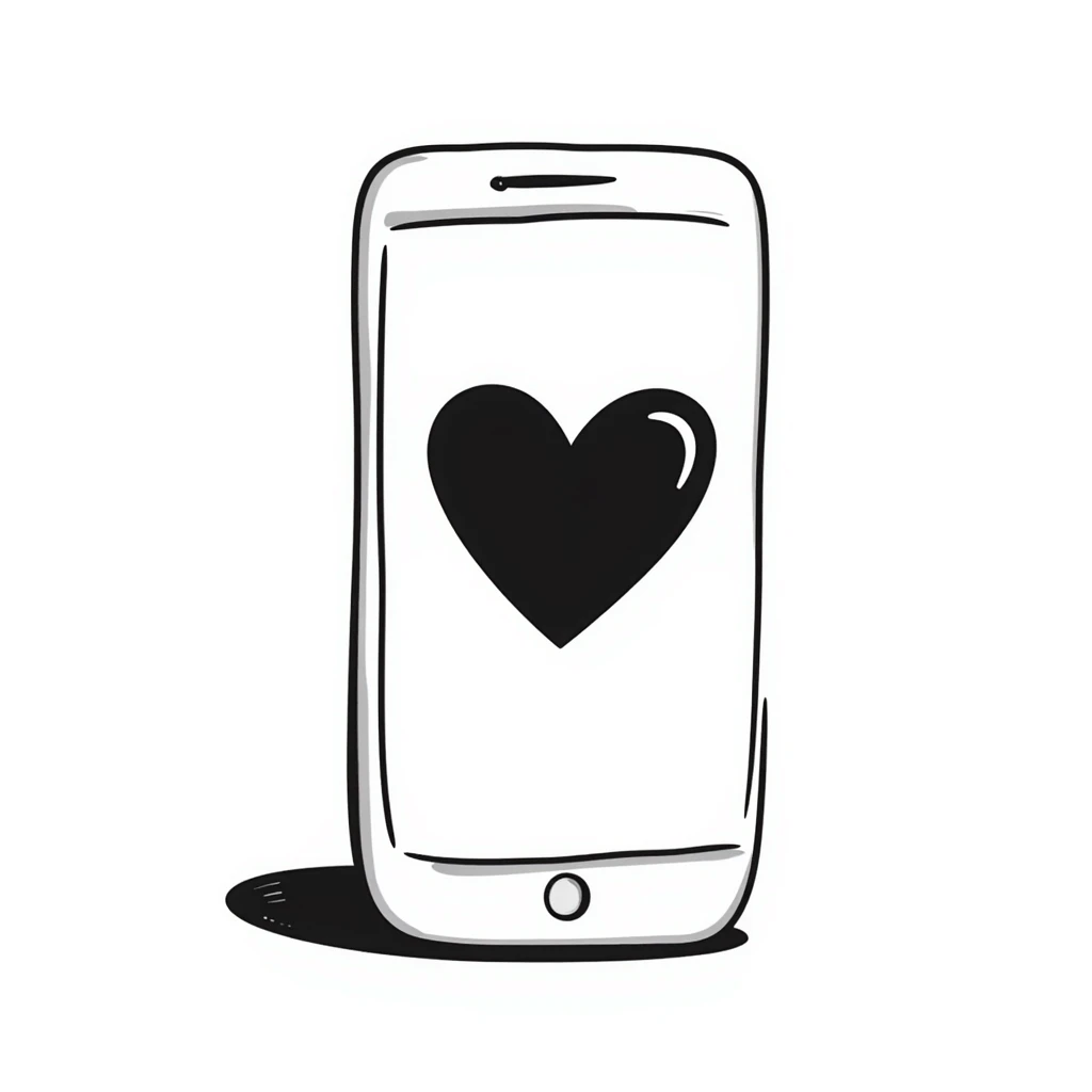 smartphone with a big heart emoji