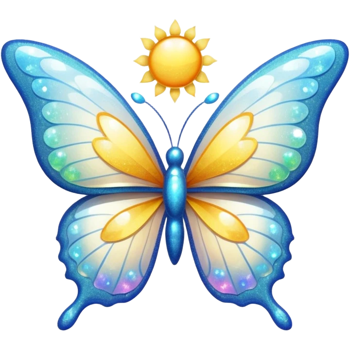 White glitter butterfly with the sun  emoji