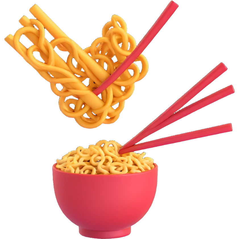 chopsticks picking up a twisted, curly snack, snack is prominent, cheerful and inviting emoji