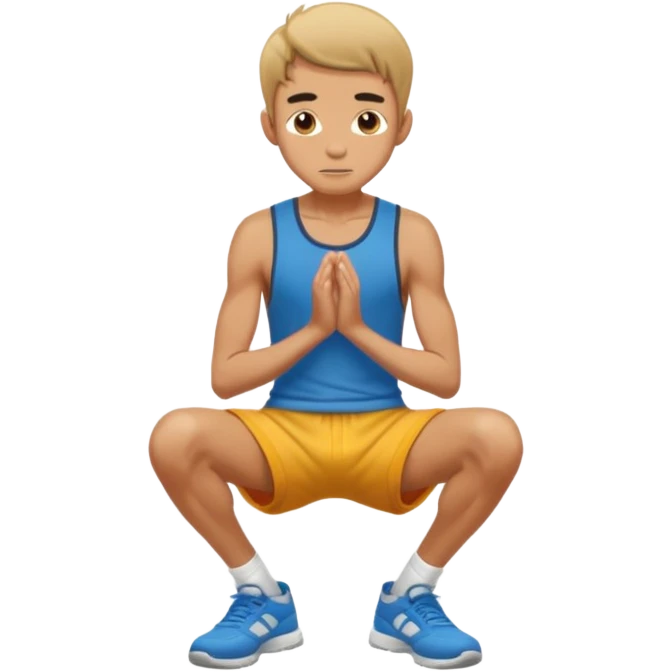 A skinny man squatting with his hands on his knees emoji