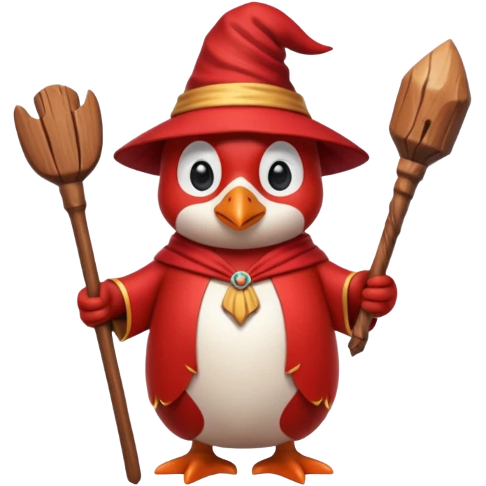 red Penguin Wizard, with youtube logo on the top of his stick emoji
