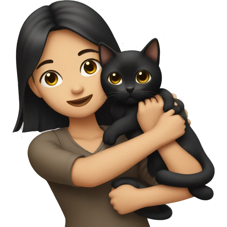  tan Asian girl holding black cat  emoji