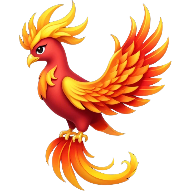 Cinematic Noble Mystical Fire Phoenix Portrait Emoji, Poised and resplendent, with a radiant, fiery plumage in brilliant hues of scarlet, gold, and ember, featuring elongated, elegant tail feathers that flow like molten lava, and piercing, wise eyes reflecting the eternal cycle of rebirth; rendered with lifelike texture and luminous natural highlights, high shine, majestic and awe-inspiring, styled with an aura of mythic resurgence, focused and regal, soft glowing outline, capturing the essence of a legendary phoenix rising from the flames with timeless grace! emoji