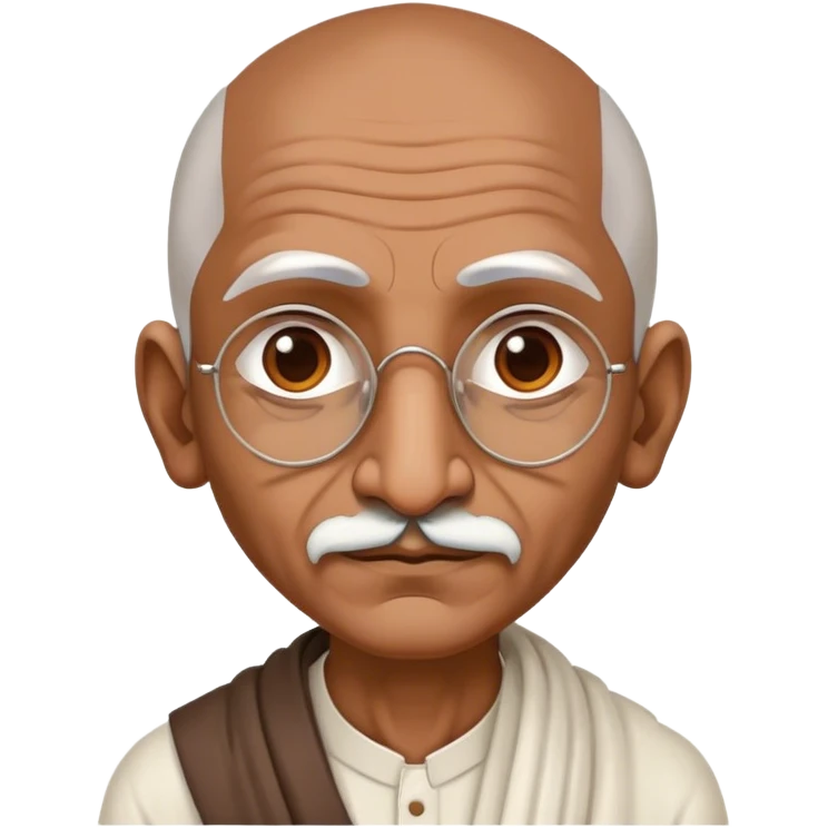 Cinematic Realistic Mahatma Gandhi Portrait Emoji, depicted as a humble, wise leader in simple attire with a serene determined expression, rendered with soft textures and warm natural lighting that captures his peaceful yet resolute spirit. emoji