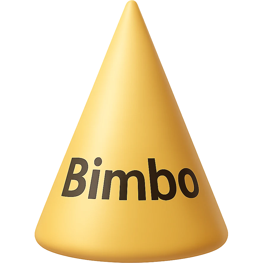 3D emoji style dunce cap with 'Bimbo' written on it emoji