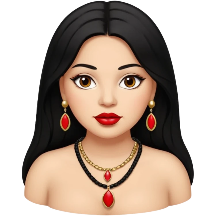 Mexican Light skin big brown eyes glamorous full figured women black medium straight hair red lips necklace  emoji