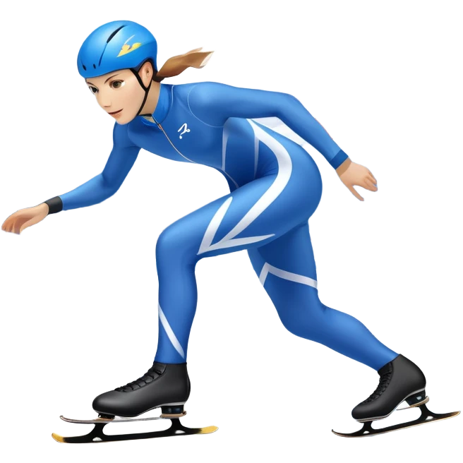 An icon showing a speed skater gliding on a professional oval ice track, captured in mid-motion with aerodynamic posture and sleek skates. The background features snowy mountains, flags, and a clear blue sky. Transparent background reflects the speed and elegance of the sport. emoji