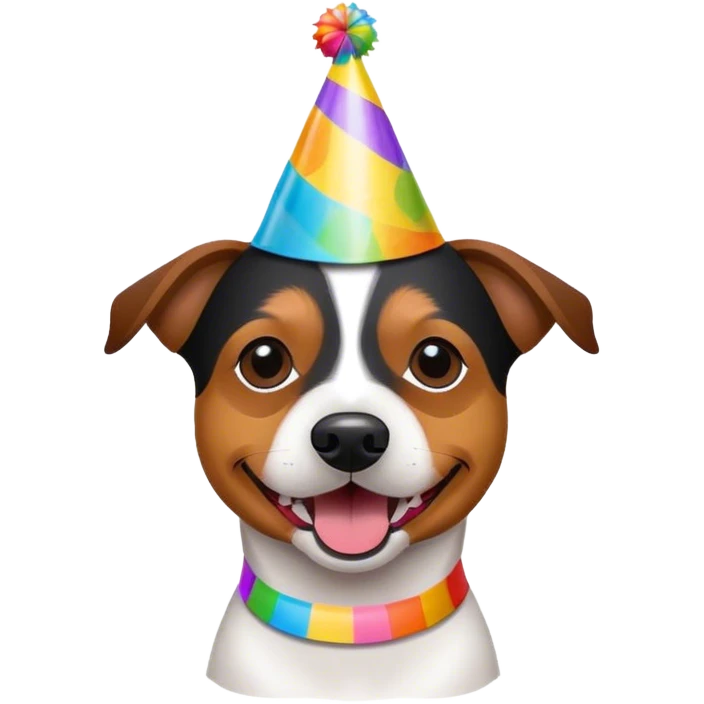 black and brown jack russell terrier with party hat emoji
