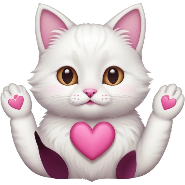 Cute white cat making heart shape with his hand above the head like this🙆‍♂️ emoji