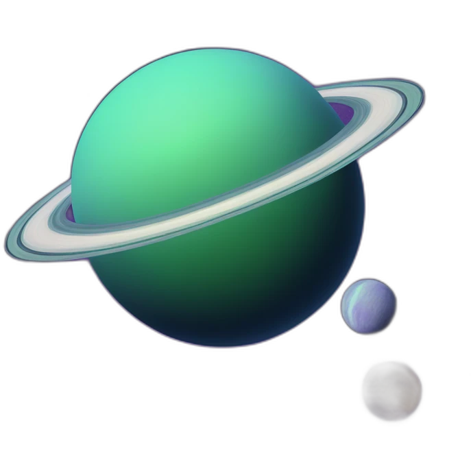 green planet with purple saturn rings and white moon emoji