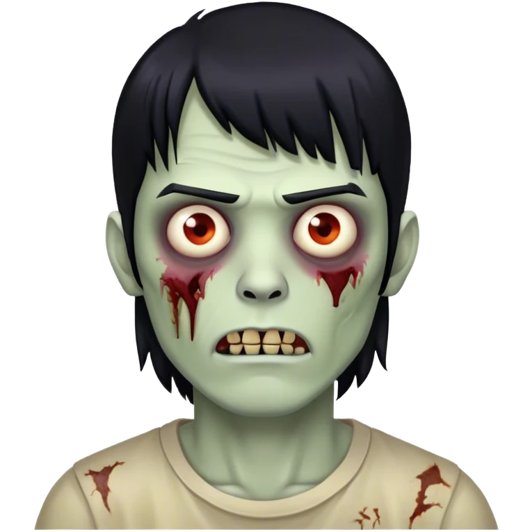 Zumbi masculino com cabelo preto de franja emoji