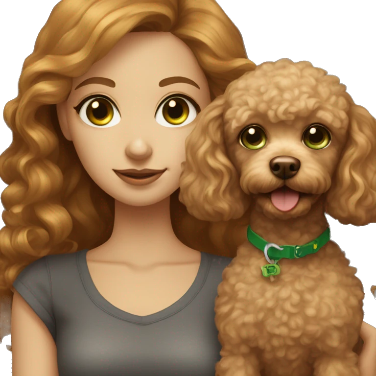 Brown/golden hair girl with green eyes and with a toy poodle emoji