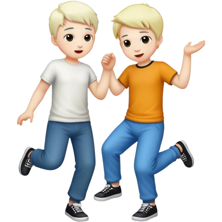 two best friends boys white skin full height playing emoji