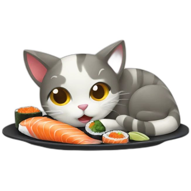 cat eating sushi with fish emoji