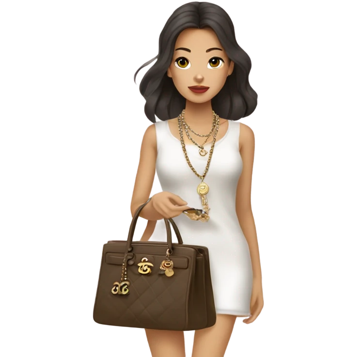 Brunnete Chanel Asian Girl with Birkin bag and Chanel necklace emoji