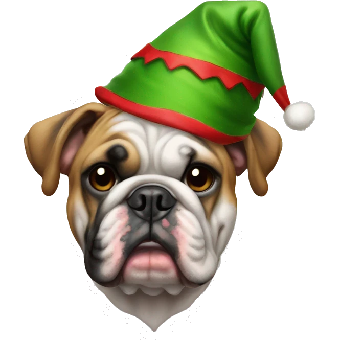 English bulldog dressed as elf emoji