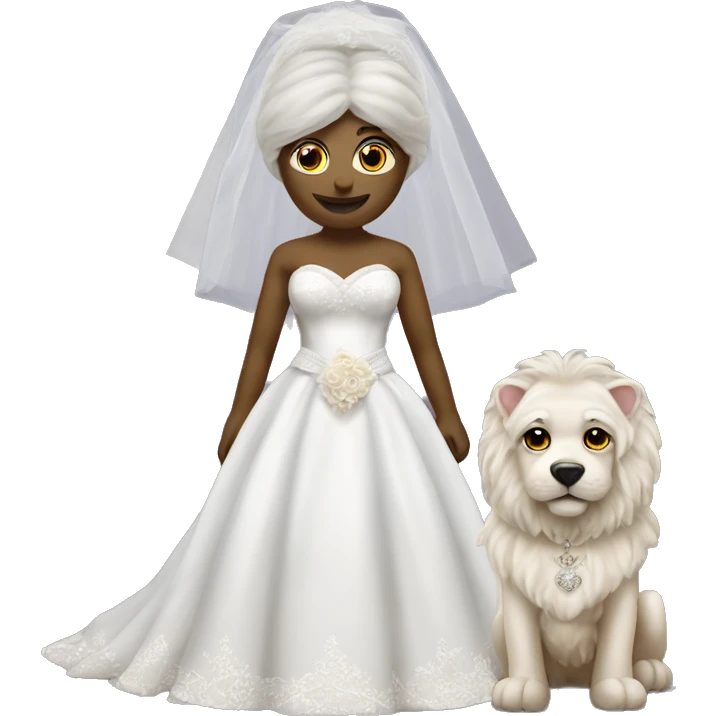 Bichon dress as bride marrying a lion emoji