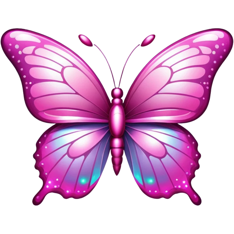 Pink Y2K butterfly with metallic sheen and digital glitter effects emoji