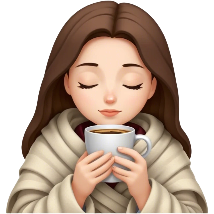 girl inside a blanket sipping coffee eyes closed emoji