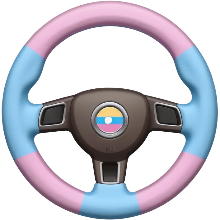 steering wheel with transgender pride flag colors, fluffy emoji