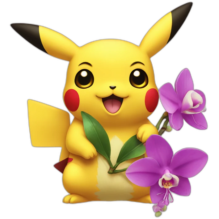 Pikachu holding an orchid emoji
