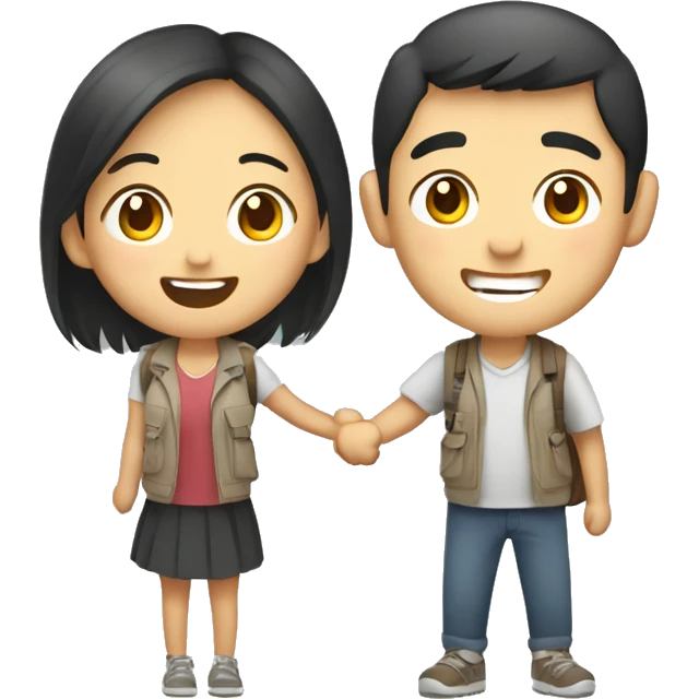 Cute young  Asian couple excitedly traveling  emoji