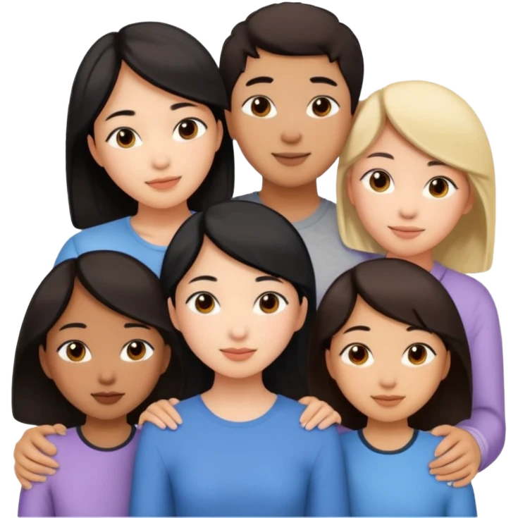 Friendship - relationship of mutual affection between people -  girls and a boy of various races with at least one asian girl. Show their necks, and shoulders please emoji