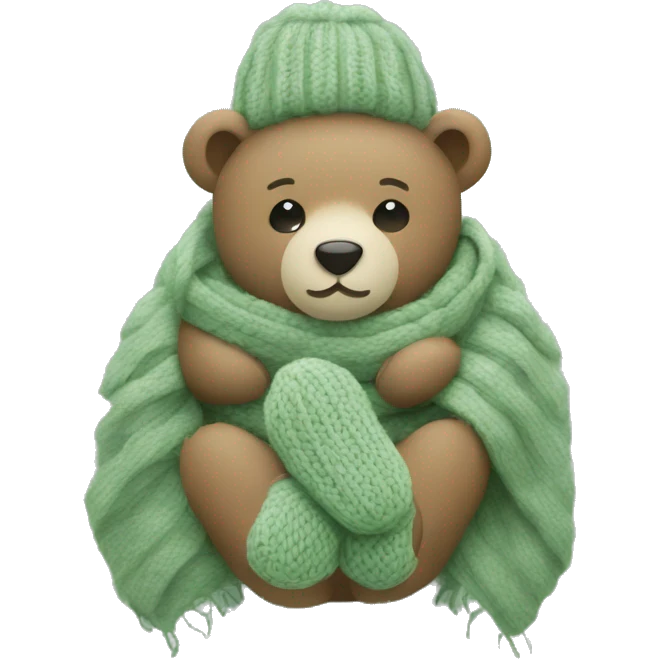 Cute Bear with knitted Sage green mittens emoji