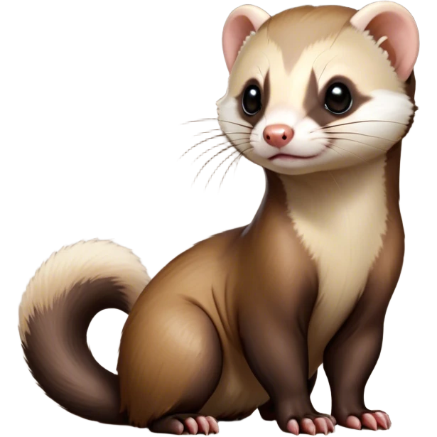 Cinematic Noble sable ferret Portrait Emoji, Poised and dignified, with a sleek, elongated body and a distinct sable ferret head featuring a pointed snout, small, rounded ears, and intelligent, beady eyes, covered in soft, sleek fur with natural brown and cream hues, Simplified yet sharp and sophisticated features, highly detailed, glowing with a warm, natural glow, high shine, exuding an air of quiet confidence, focused and watchful, soft glowing outline, capturing the essence of a clever and majestic sable ferret that feels as though it could leap from the screen with effortless grace! emoji