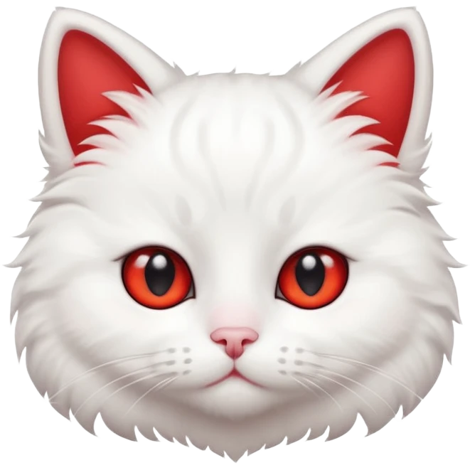 Fluffy cute kawaii white cat with red flush emoji