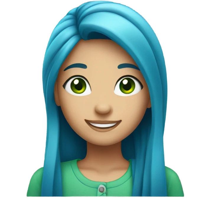 smiling girl with blue hair and green eyes emoji