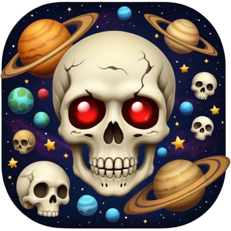 image of deep space, with planets, stars an a galaxy, in the style of your bleeding skull art. With a black background emoji