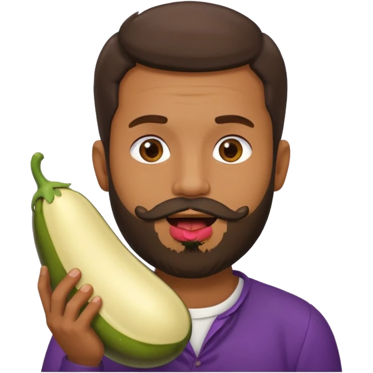Dominican man with a beard as an eggplant in his mouth emoji