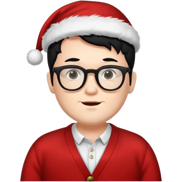 Sexy Santa hipster Santa man with black hair white with black glasses wearing a cardigan  emoji