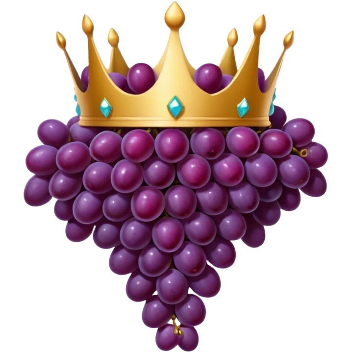 luxurious grape cluster with crown, gold accents, rich deep purple color, Grand Cru wine, emoji style emoji