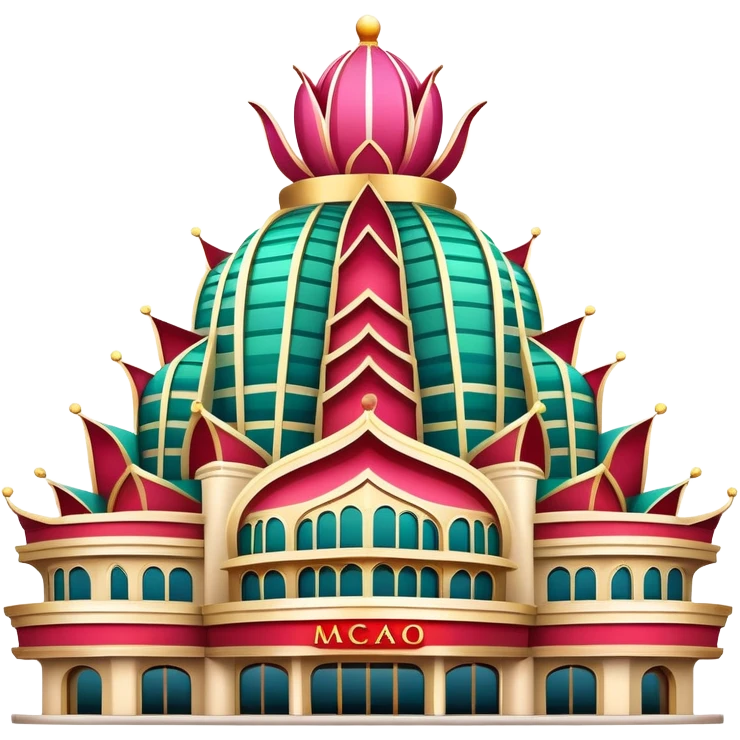 Macao Grand Lisboa Casino building, simplified emoji style with bold outlines and bright colors, cartoon style distinctive lotus-shaped tower emoji